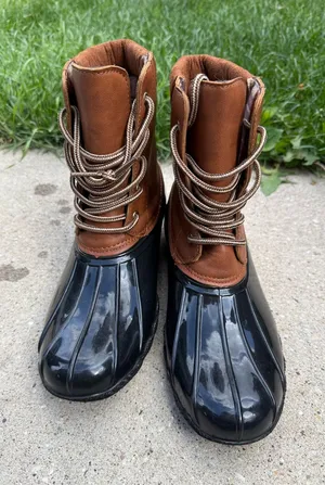Classic Brown & Black Duck Boots - Lace-Up Waterproof Style thumbnail 1