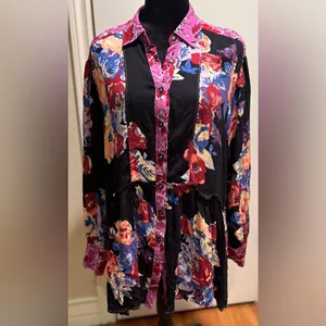 Free People Bunch A Brunch Tunic‎ Top Dress Black Motif Pink Purple Floral Small thumbnail 14