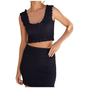 Anthropologie High Rise Rouched Mini Skirt Tank 2 Pc Set Large thumbnail 3