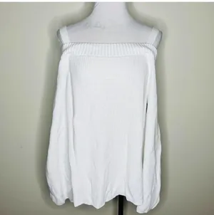525 America NWT Born In Brooklyn Sweater LARGE Cold Shoulder Ribbed Wide Sleeve White thumbnail 2