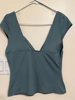 Free People Intimately XL Celtic Green Deep V Neck Fitted Top NWT thumbnail 4
