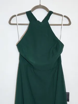 Lulus Emerald Green Halter Formal Dress Front Slit Sleeveless Sz Medium NWT Flaw thumbnail 3