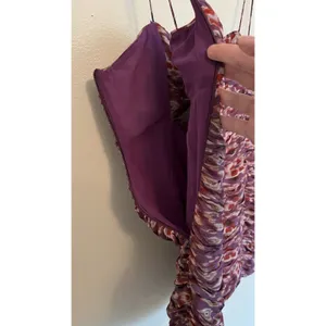 Zara Dress Size M Purple Gold Draped Floral Cut‎ Out Front Mini Spaghetti Straps thumbnail 9
