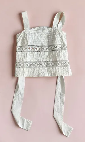 ENGLISH FACTORY White Eyelet Tie Back Tank Top Size XS thumbnail 1