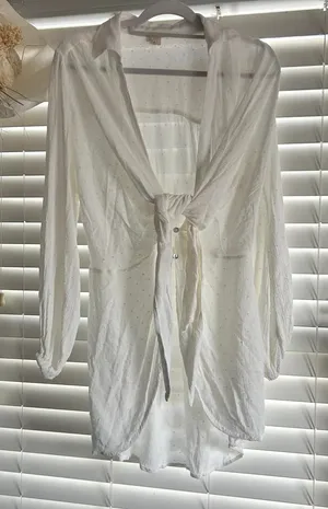 Surf Gypsy White Textured Tie Front Beach Cover Up Size Medium thumbnail 1