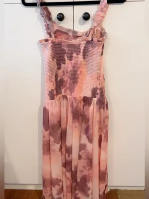 Free People Tessa Smocked Midi Dress NWT XS Pink Floral Ruched REVOLVE thumbnail 7