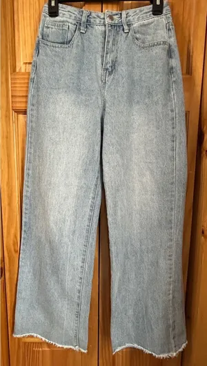 Princess Polly Wide Leg Light Wash High‎ Rise Baggy Loose Jeans Sz 4 Raw Hem thumbnail 1