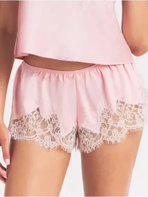 Skims SILK Lace Trim Sleep Shorts Peony Tonal Pink Size XS NWT (shorts only) thumbnail 1