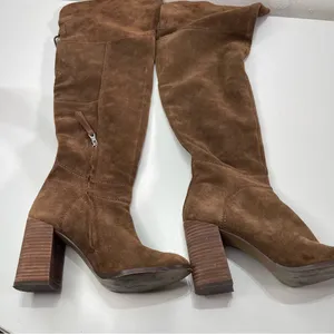 Steve Madden Women 8 Brown Leather Suede Novela Over The Knee Chunky Heel Boots thumbnail 9