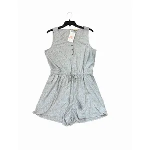Hem and Thread Romper Size Large Button Front V Neck Short‎ Sleeve Gray #BBB12-1 thumbnail 2