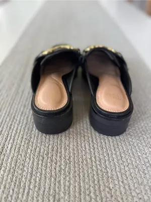 Time and Tru Black Slip-On Square Toe Loafer Mules Chunky Gold Buckles Sz 9 thumbnail 3