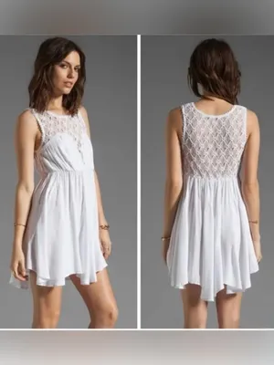 Free People White Crochet Lace Fit & Flare Boho Dress M Cottagecore Fairy thumbnail 2