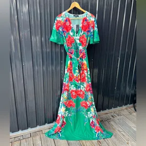 Lulus NWT Still in Paradise Floral Green Wrap Maxi Dress Medium Vacation Resort thumbnail 2