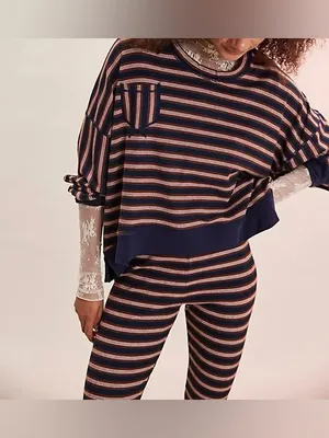 NWT Free People FP Intimately Make It Happen Pullover - brown / navy - XS thumbnail 7