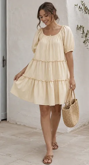 Antonio Melani Taylynn Off Shoulder Tiered Mini Dress Yellow Size M Boho Style thumbnail 1