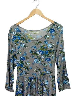 April Cornell M Gray Blue Floral Maxi Dress Cottagecore Romantic 3/4 Sleeve thumbnail 5