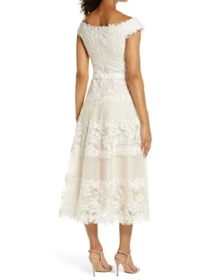NWT TADASHI SHOJI Adriane in Ivory Petal Floral Embroidered Tea Midi Dress 12 thumbnail 5