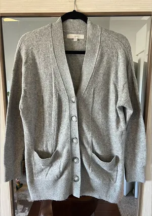Loft Collection Grey Long Double pocket Button Front Cardigan Sweater size XS thumbnail 1