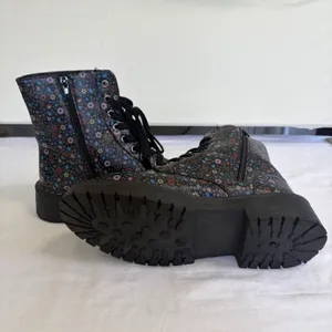 True Craft Korri 3 Floral Combat Boots Black Multicolor Lace Up Side‎ Zip 9.5 M thumbnail 5