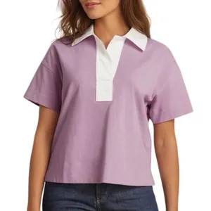 NWT Everlane The Oversized Rugby Polo Shirt Pink Purple‎ Organic Cotton XS thumbnail 1