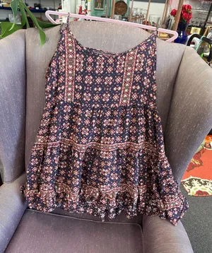 Brandy Melville Navy Boho Open Back Skater Dress • Tiered Ruffle Mini Dress •Size Small thumbnail 1