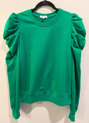 TCEC Ruched Sleeve Puff Sleeve Long Sleeve Top Green thumbnail 1