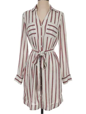 Express Outlet White Convertible Sleeve Red Striped Long Sleeve Shirt Dress Sz S thumbnail 2
