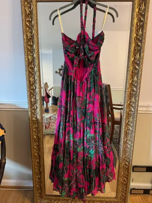 Farm Rio pink leaves maxi dress small thumbnail 3
