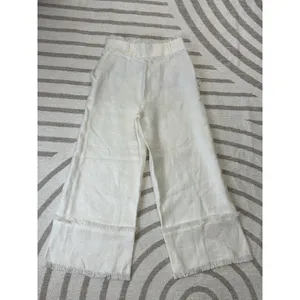 Uterqüe Women Off White Wide Leg Crop Pants Textured Raw Hem Fringe High Waist S thumbnail 6