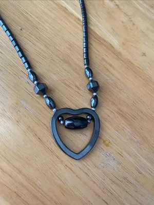 Gunmetal gray hematite stone authentic heart necklace thumbnail 2