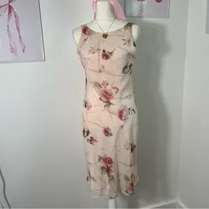Maurices Deadstock Floral Cream‎ Rose Vintage Y2K Midi Dress Womens Medium thumbnail 2