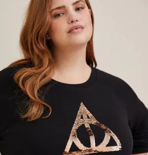 Torrid Harry Potter Deathly Hollows Sequin Graphic Raglan Sweatshirt Black 2X thumbnail 4