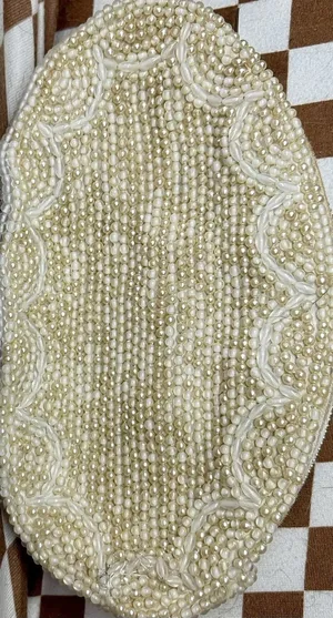 Vintage 1950's Reina Oval Pearl Beaded Evening Bag 7" with Zipper Closure thumbnail 1