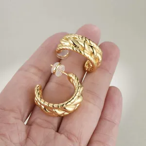 14K Gold Plated Wide Twisted Hoop Earrings thumbnail 2