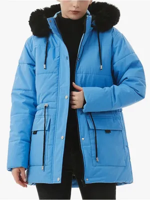 Women's Denim Blue Winter Overcoat with Fleece Lining Denim Blue thumbnail 2