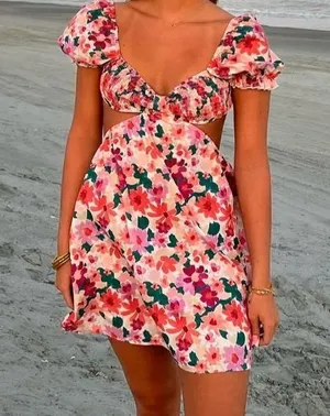 Floral cutout dress Pink thumbnail 1