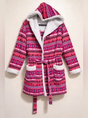 Holiday Time Cozy Holiday Hooded Fleece Robe Sherpa Lined Plush Lounge Wrap | Pink Belted 2X thumbnail 2