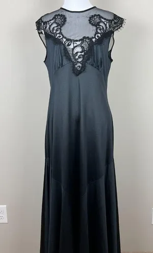 Vintage Sears Nightgown Women Medium Black Mesh Lace Satin Long Sleeveless Sheer thumbnail 1