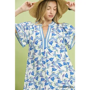 Umgee Floral Flutter Sleeve Tiered Dress‎ - Large thumbnail 3