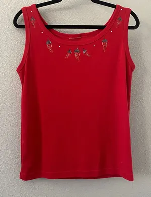 Y2K Chili Pepper Rhinestone Top Large 2000s Novelty Wearable Out McBling Casual thumbnail 1