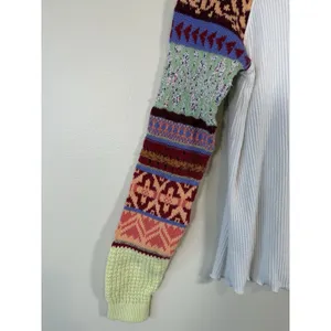 Free People Mixed Knit Cowl Neck Sweater S Boho Patchwork Fair Isle Sleeve Prism thumbnail 3