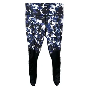 Fabletics XL Leggings High Waisted Blue Floral Print‎ Black Contrast Ruched 1036 thumbnail 3