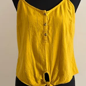 Dizzier Yellow with Black Stripes Thin Adjustable Straps Crop Top Size M Size M thumbnail 2