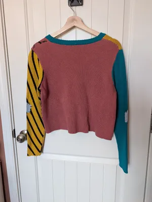 Nightmare Before Christmas Sally Cropped Knit Sweater Medium Blue/Yellow thumbnail 2