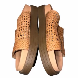 Free People Tan Woven Leather Chunky Platform Bondi Sandals Slides Shoes 10 thumbnail 4