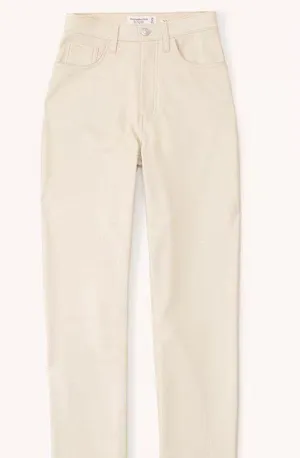 Abercrombie Vegan Leather 90s Straight Pant in Cream thumbnail 2