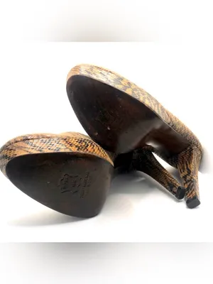 Stuart Weitzman Brown & Black Leather Animal Print Snakeskin Embossed Heels (9) thumbnail 7