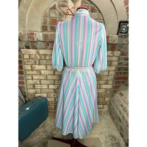 shirt dress striped pastel blue pink white matching belt thumbnail 5