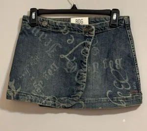 BDG Urban Outfitters XS Denim Wrap Mini Skirt Logo Print Y2K thumbnail 1