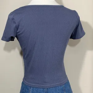 Hollister Ribbed Scoop‎ Neck Top Womens Small Blue Short Sleeve Must-Have Tee thumbnail 3
